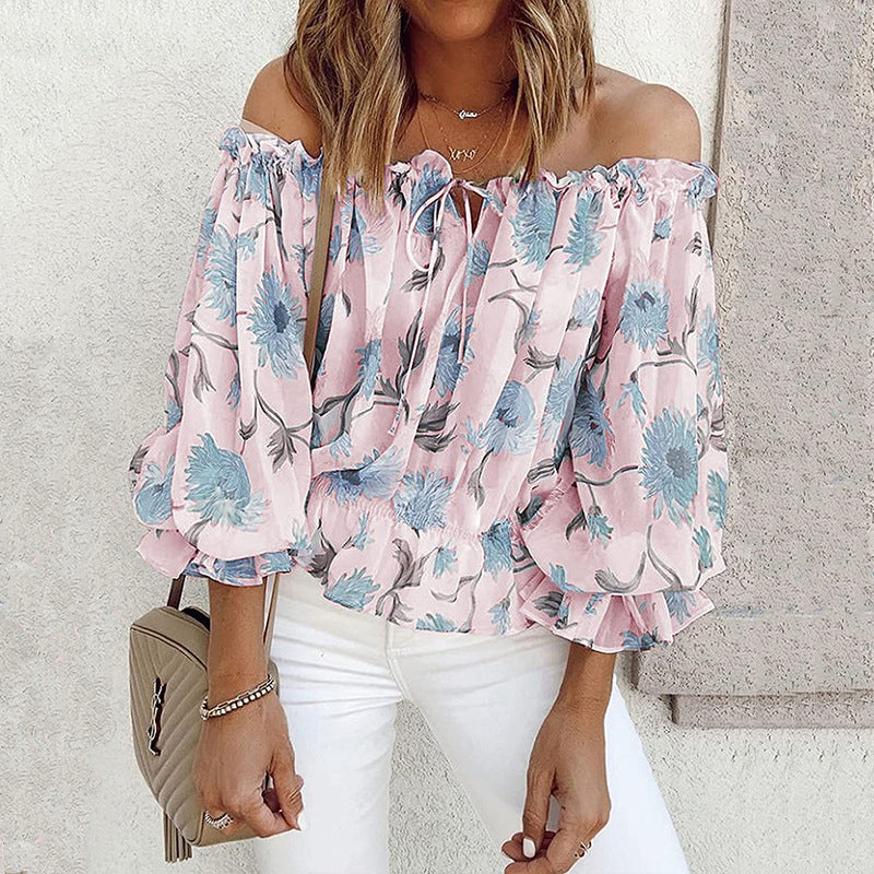 Floral Off-Shoulder Blouse with Ruffle Puff Sleeves