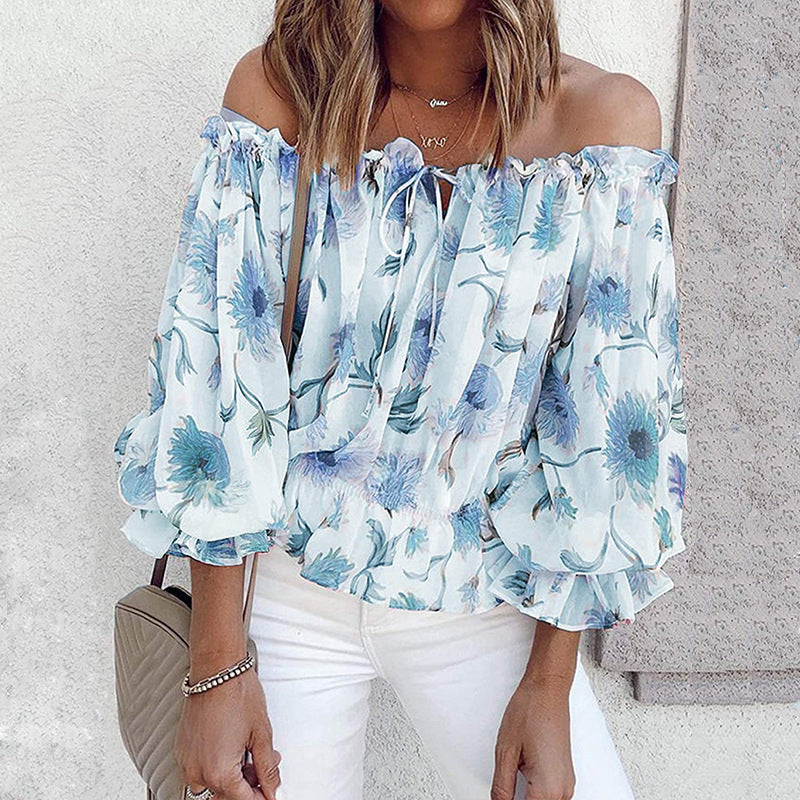 Floral Off-Shoulder Blouse with Ruffle Puff Sleeves