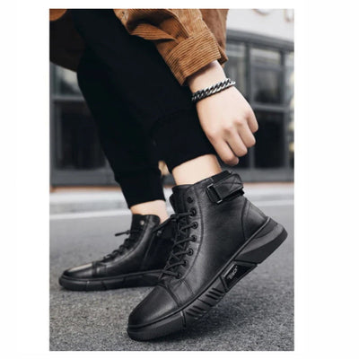 Men's Black Leather-Style Boots – Formal and Versatile with Optional Plush Lining