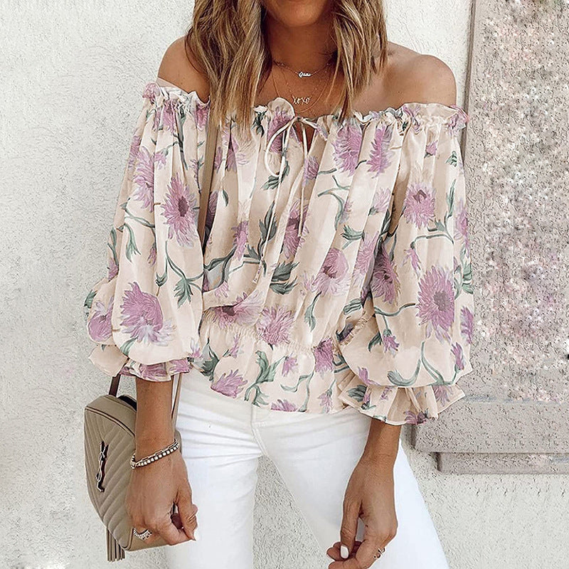 Floral Off-Shoulder Blouse with Ruffle Puff Sleeves