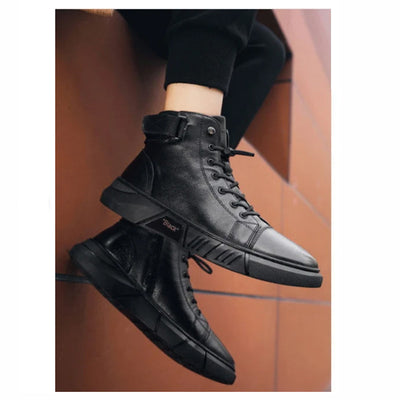 Men's Black Leather-Style Boots – Formal and Versatile with Optional Plush Lining