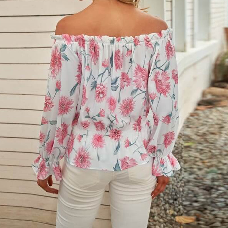 Floral Off-Shoulder Blouse with Ruffle Puff Sleeves