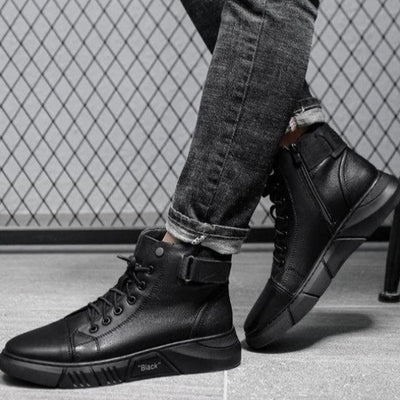 Men's Black Leather-Style Boots – Formal and Versatile with Optional Plush Lining