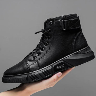 Men's Black Leather-Style Boots – Formal and Versatile with Optional Plush Lining