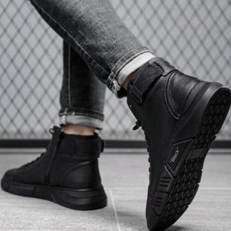 Men's Black Leather-Style Boots – Formal and Versatile with Optional Plush Lining