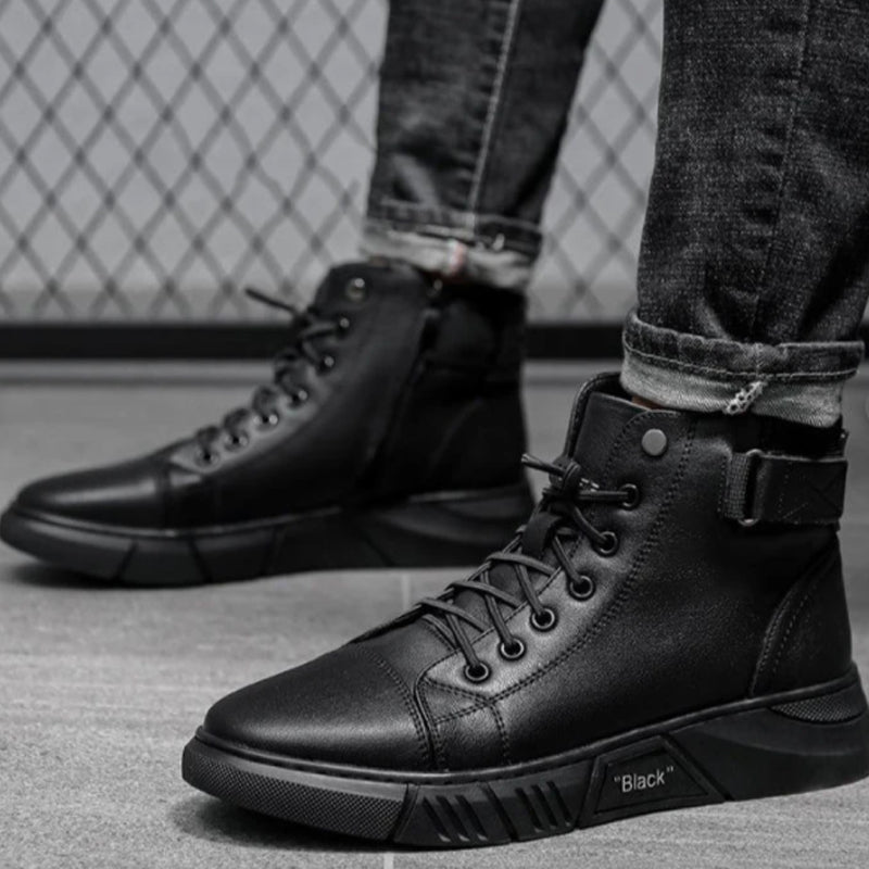 Men's Black Leather-Style Boots – Formal and Versatile with Optional Plush Lining