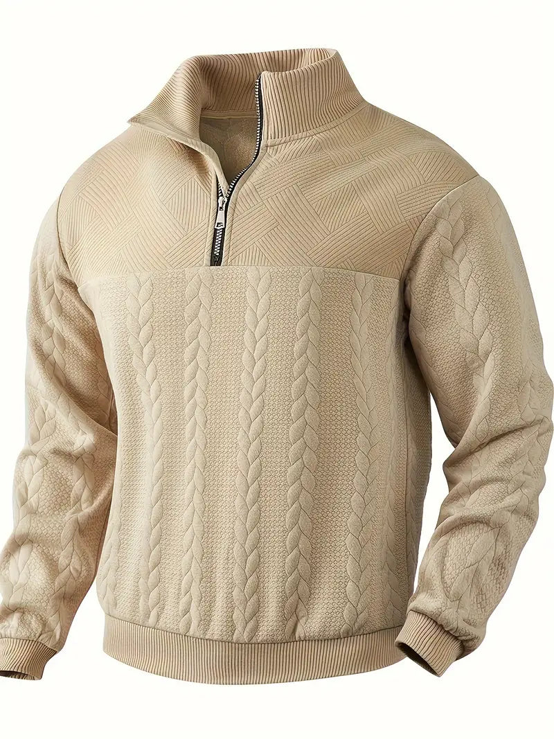 Geo Knitted Quarter-Zip Sweater | Classic Comfort with Modern Style