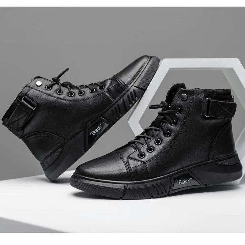 Men's Black Leather-Style Boots – Formal and Versatile with Optional Plush Lining