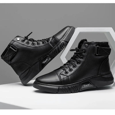 Men's Black Leather-Style Boots – Formal and Versatile with Optional Plush Lining