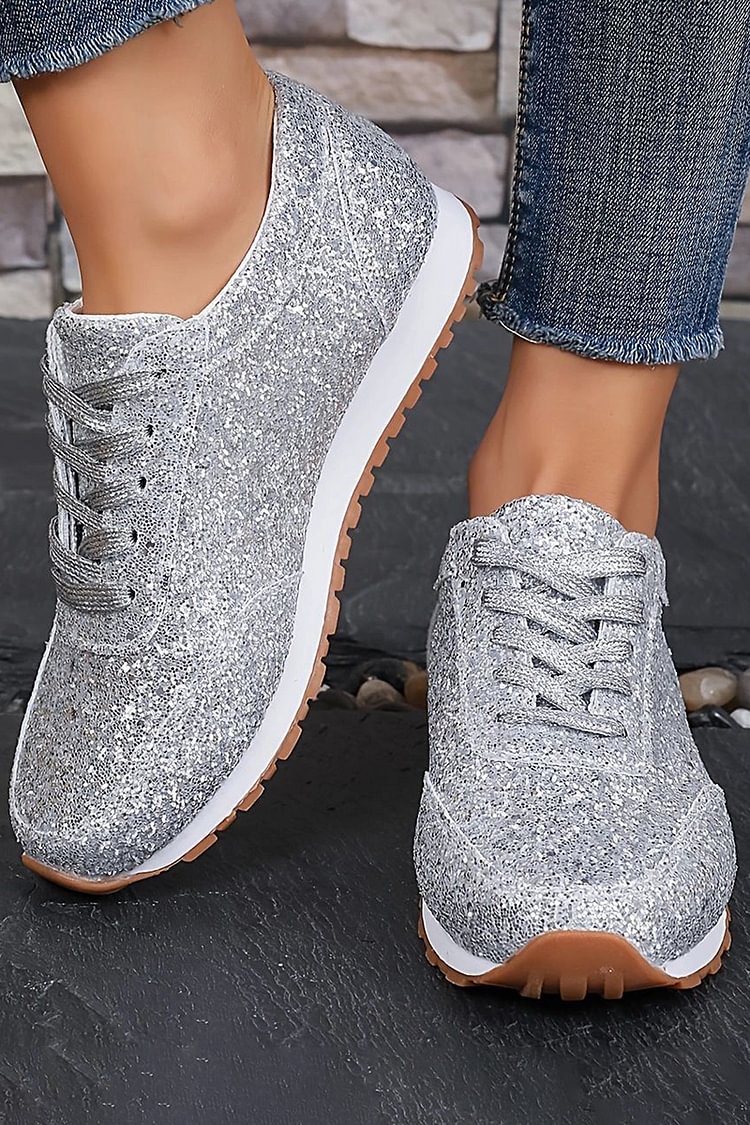 Glitter Sequin Lace-Up Sneakers | Stylish Comfort for Everyday Wear