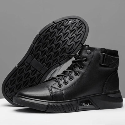 Men's Black Leather-Style Boots – Formal and Versatile with Optional Plush Lining