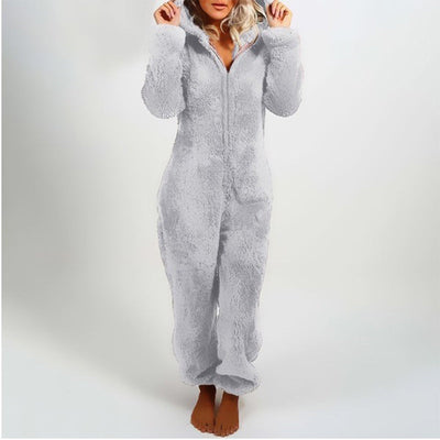 Plush Onesie Pajama for Women | Cozy One-Piece with Animal Ear Hood