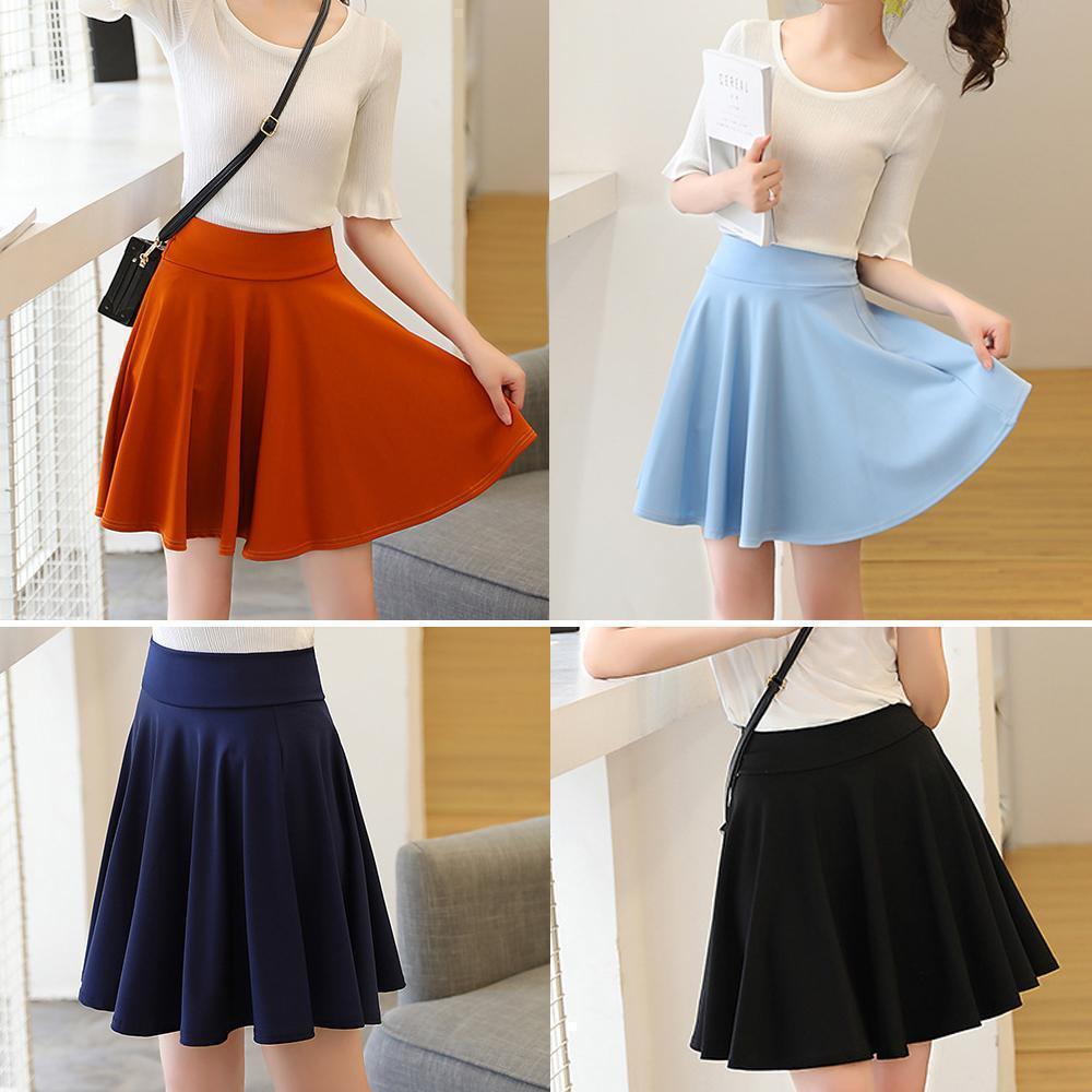 A-Line Pleated Skort with Elastic Waistband for Women