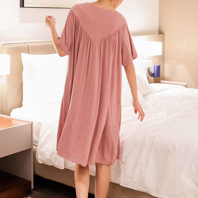 Loose-Fit Nightgown with Short Sleeves – Casual Homeware Sleep Dress