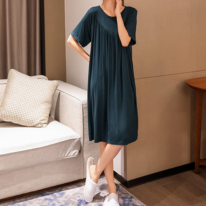 Loose-Fit Nightgown with Short Sleeves – Casual Homeware Sleep Dress