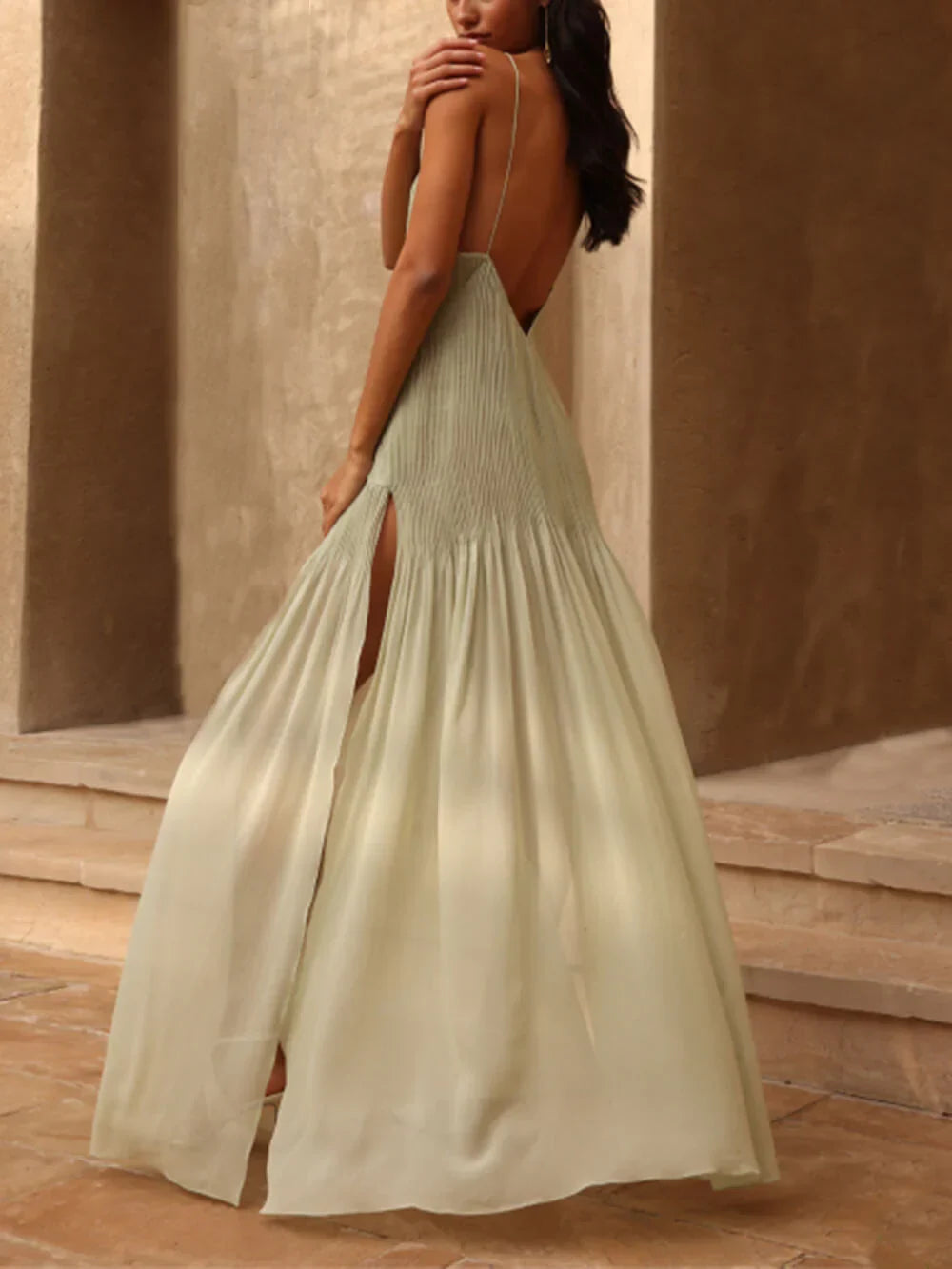 Isabella - Elegant Pleated Maxi Dress with Slit