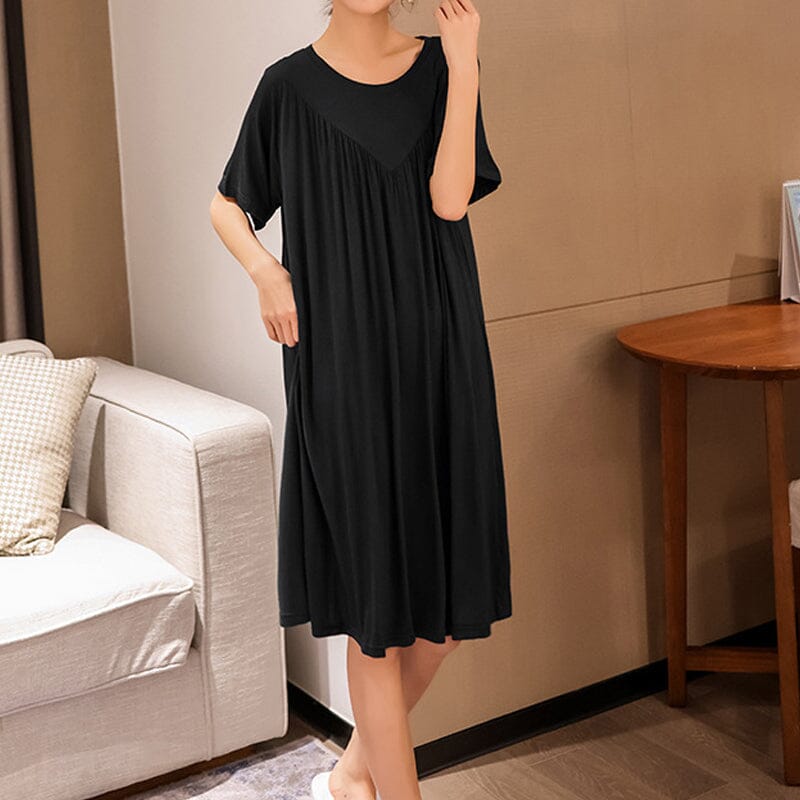 Loose-Fit Nightgown with Short Sleeves – Casual Homeware Sleep Dress