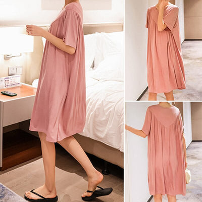 Loose-Fit Nightgown with Short Sleeves – Casual Homeware Sleep Dress