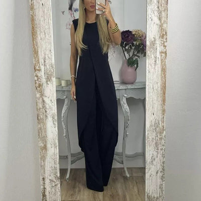 Two-Piece Women's Set with Long Sleeveless Top & Flared Pants