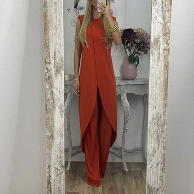 Two-Piece Women's Set with Long Sleeveless Top & Flared Pants