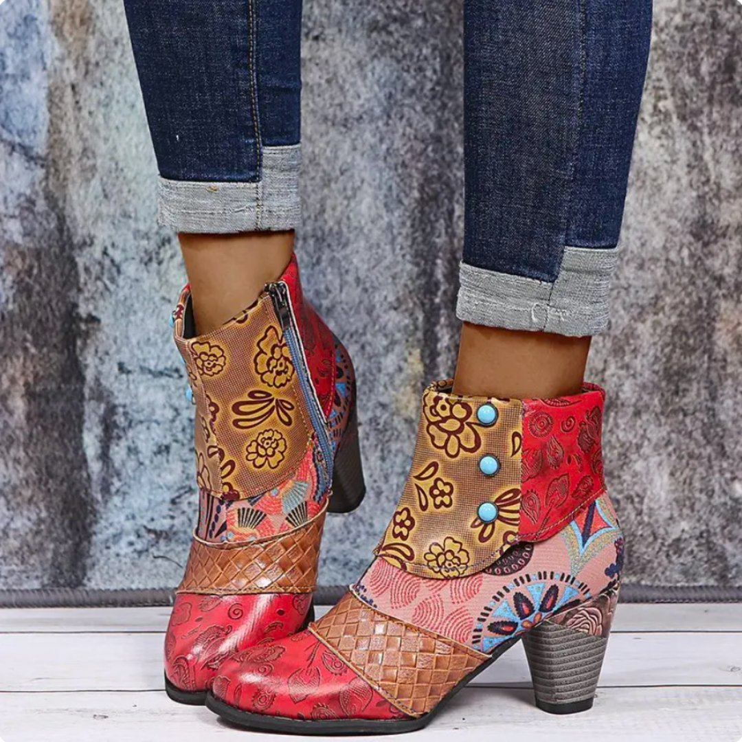 SOLARGARDEN Retro Ankle Boots with Block Heels