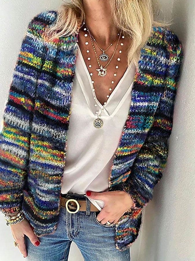 Vibrant Rainbow Knit Cardigan | Colorful Statement Sweater