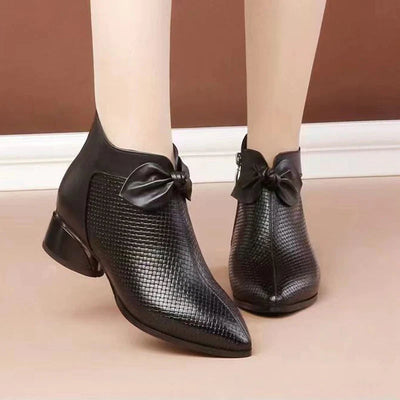 Women's Stylish Heeled Booties with Ribbon Design and Pointed Toe