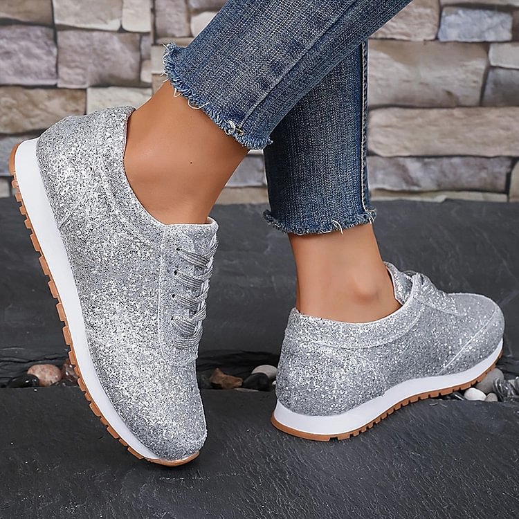 Glitter Sequin Lace-Up Sneakers | Stylish Comfort for Everyday Wear