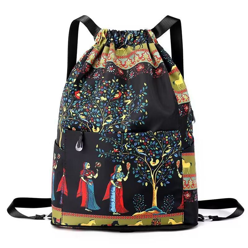 Foldable Drawstring Backpack with Large Capacity and Unique Printed Design