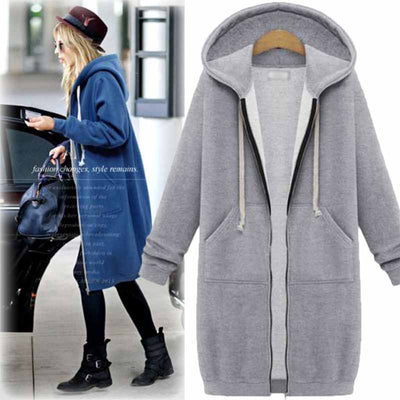 Casual Long Hoodie with Zipper for Everyday Comfort