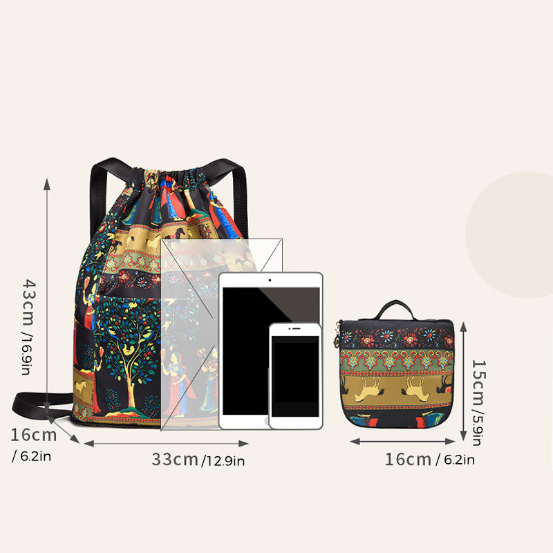 Foldable Drawstring Backpack with Large Capacity and Unique Printed Design