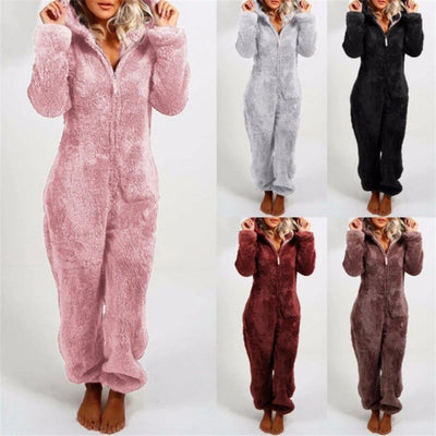 Plush Onesie Pajama for Women | Cozy One-Piece with Animal Ear Hood