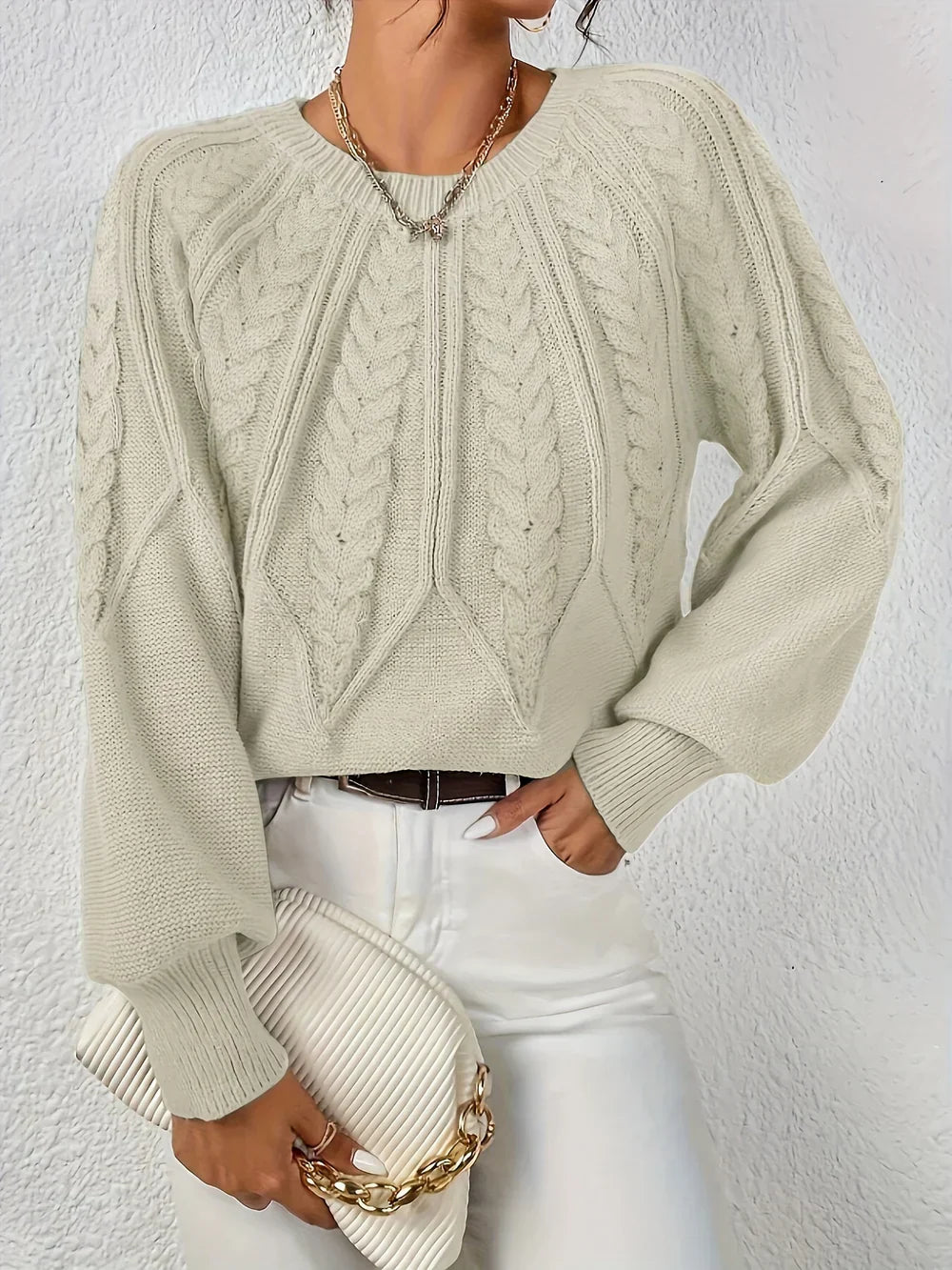 Lea™ | Stylish Cable Knit Sweater with Lantern Sleeves