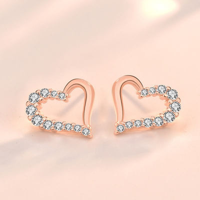 Hollow Heart Sterling Silver Stud Earrings in Rose Gold