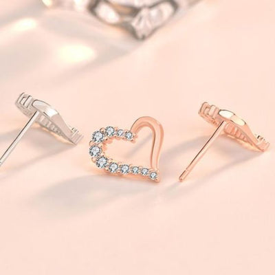 Hollow Heart Sterling Silver Stud Earrings in Rose Gold