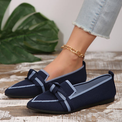 Bow Contrast Trim Point Toe Loafers | Elegant & Comfortable Slip-On Shoes