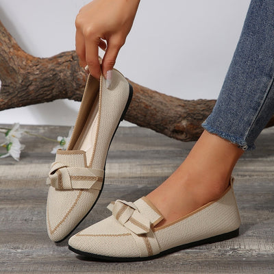 Bow Contrast Trim Point Toe Loafers | Elegant & Comfortable Slip-On Shoes