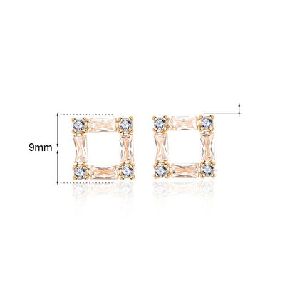 Gold-Plated Hollow Square Cubic Zirconia Stud Earrings - Sterling Silver