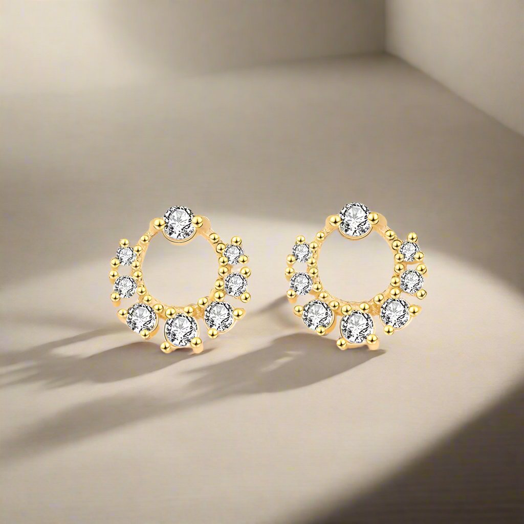 Gold-Plated Mini Garland Circle Stud Earrings with Cubic Zirconia