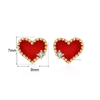 Red Heart Stud Earrings- Yellow Gold Plated Sterling Silver