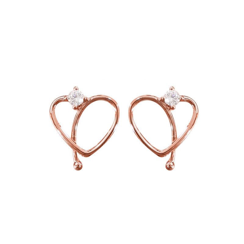 Rose Gold Hollow Heart Earrings with Zirconia - Sterling Silver