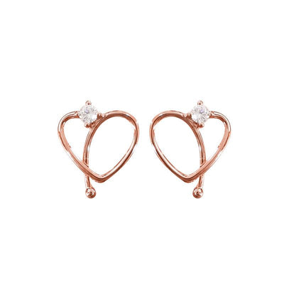 Rose Gold Hollow Heart Earrings with Zirconia - Sterling Silver