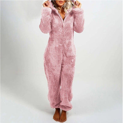 Plush Onesie Pajama for Women | Cozy One-Piece with Animal Ear Hood