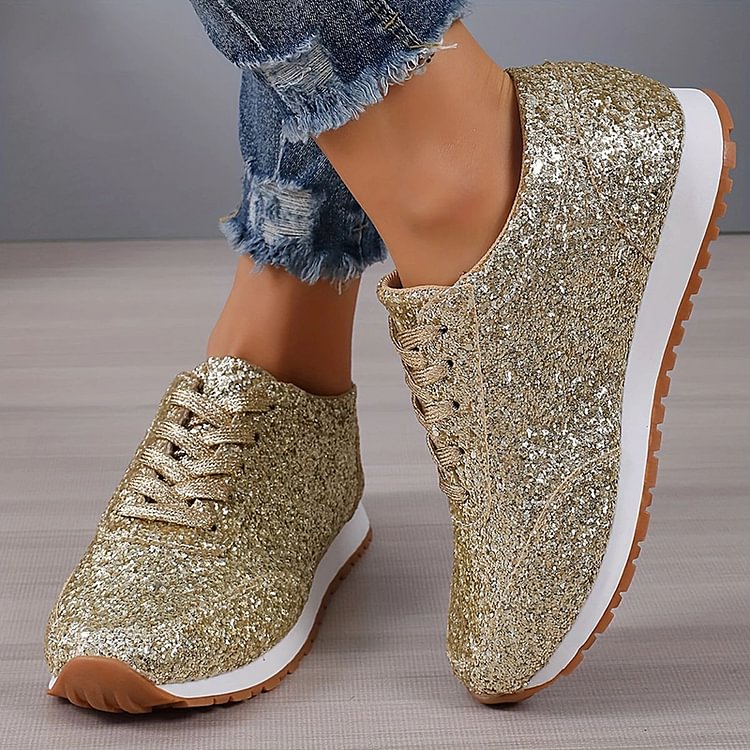 Glitter Sequin Lace-Up Sneakers | Stylish Comfort for Everyday Wear