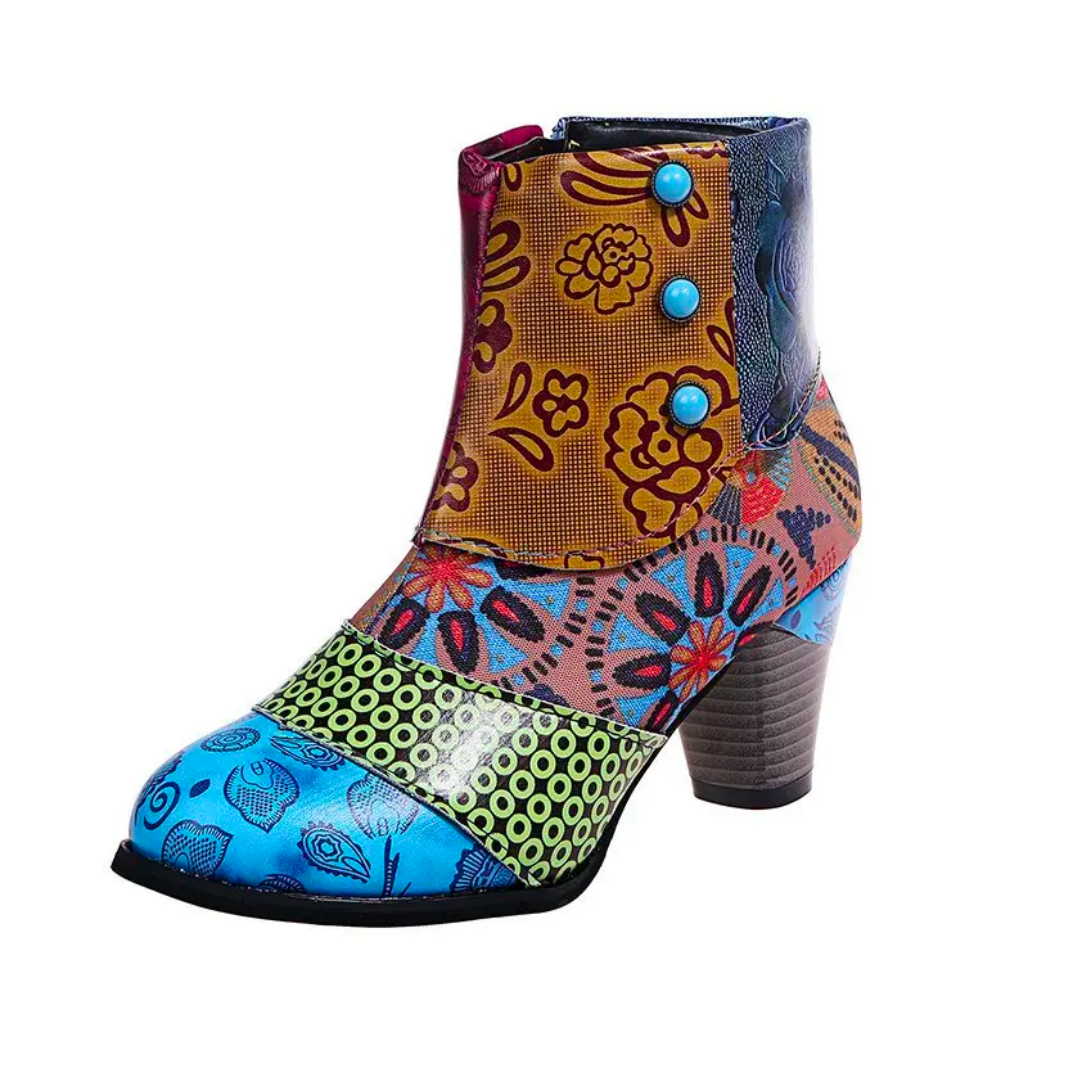 SOLARGARDEN Retro Ankle Boots with Block Heels