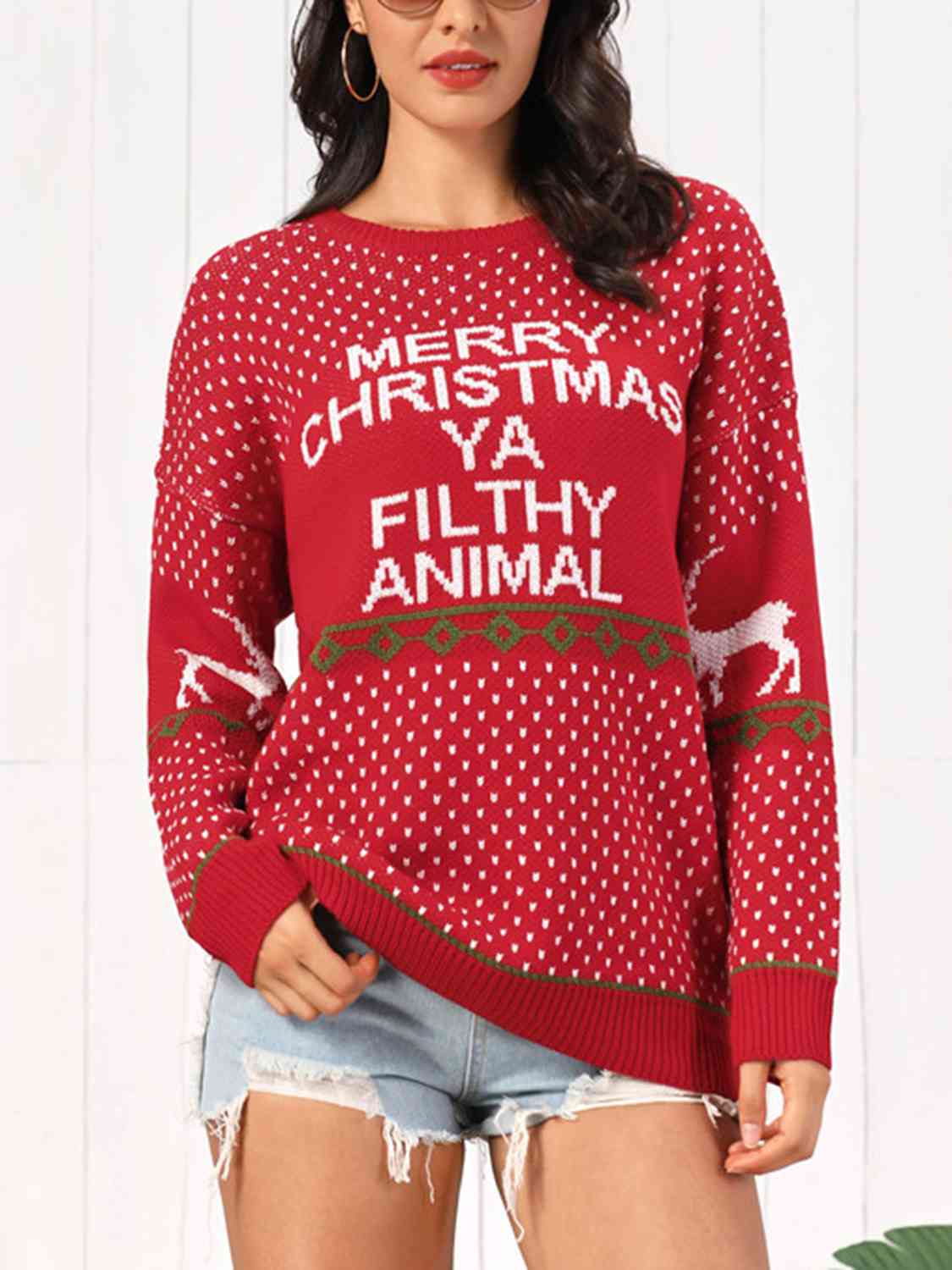 Christmas Element Round Neck Sweater | Cozy & Festive Holiday Essential