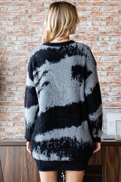 First Love Full Size Abstract Pattern Contrast Feather Yarn Sweater | Cozy & Stylish Winter Wear