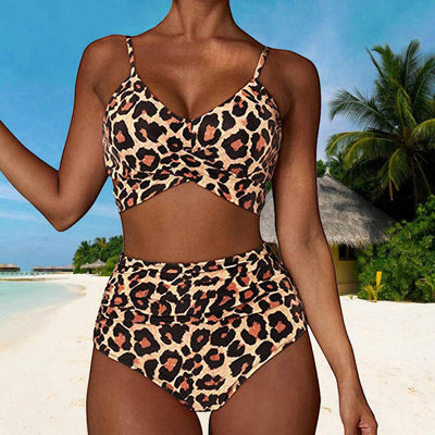 Elegant High-Waist Two-Piece Bikini with Crisscross Design