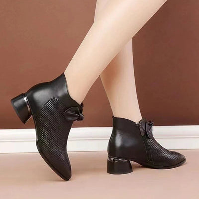 Women's Stylish Heeled Booties with Ribbon Design and Pointed Toe