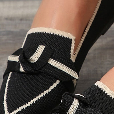 Bow Contrast Trim Point Toe Loafers | Elegant & Comfortable Slip-On Shoes